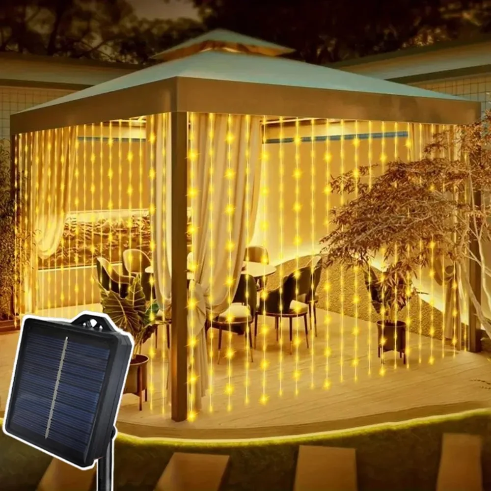 6 متر/3 متر في الهواء الطلق الشمسية الستار LED سلسلة أضواء عطلة جارلاند الإضاءة عيد الميلاد حديقة جناح الزفاف الديكور الجنية ضوء #2