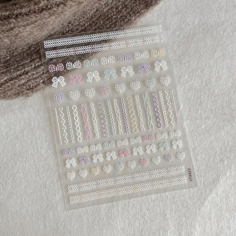 1 قطعة القوس القلب الحب ملصقات الأظافر ذاتية اللصق تنقش الحياكة القوس مسمار الفن زينة الشارات الإكسسوار #4