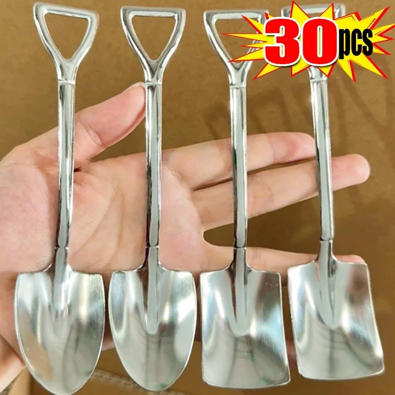 

Silver Stainless Steel Shovel Spoons Mini Fruit Watermelon Spoon Ice Cream Dessert Scoops Coffee Teaspoon Kitchen Tableware Sets