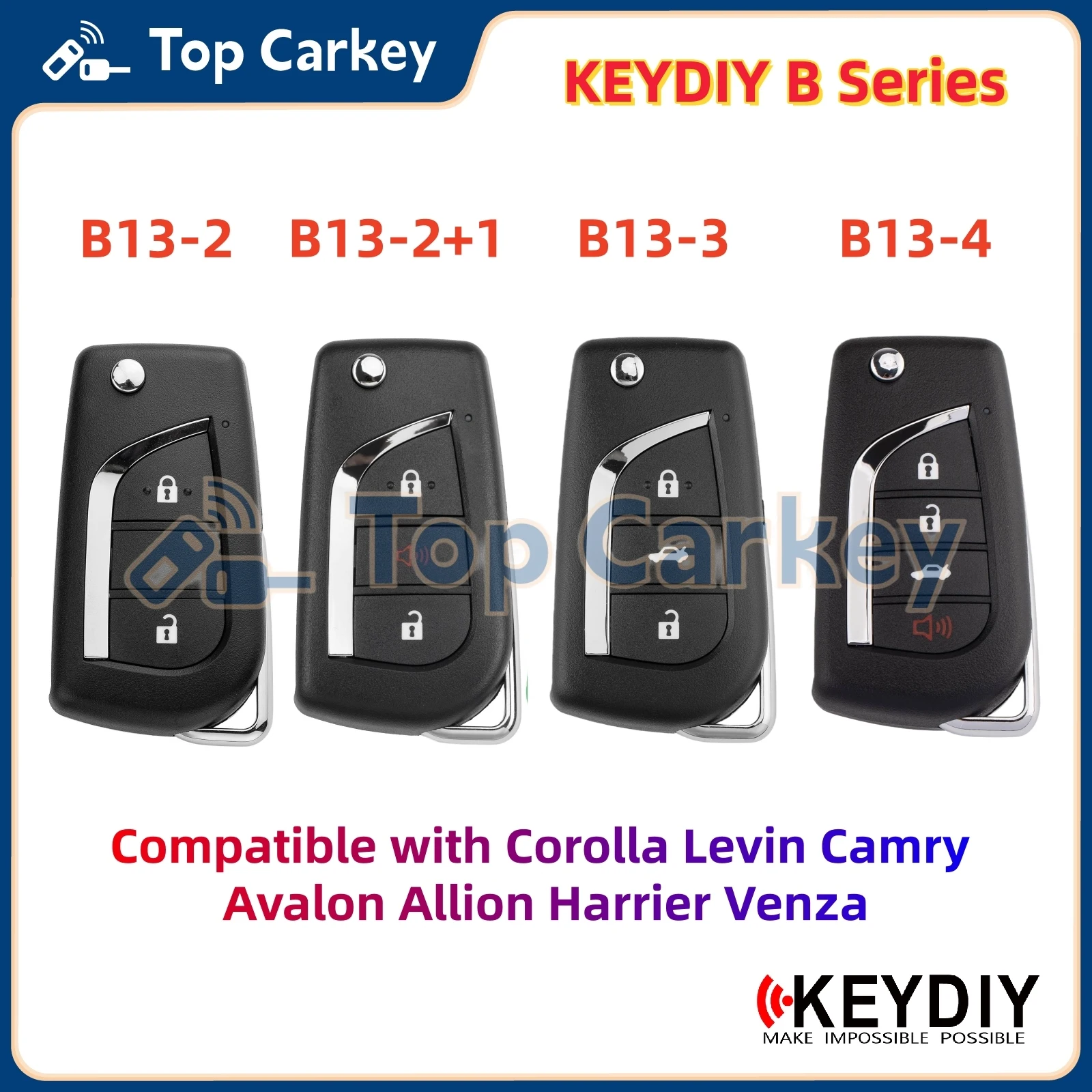

Универсальный выкидной ключ-пульт KEYDIY KD B13-2 B13-2+1 B13-3 B13-4, совместимый с Corolla, Levin, Camry, Avalon, Allion, Harrier, Venza