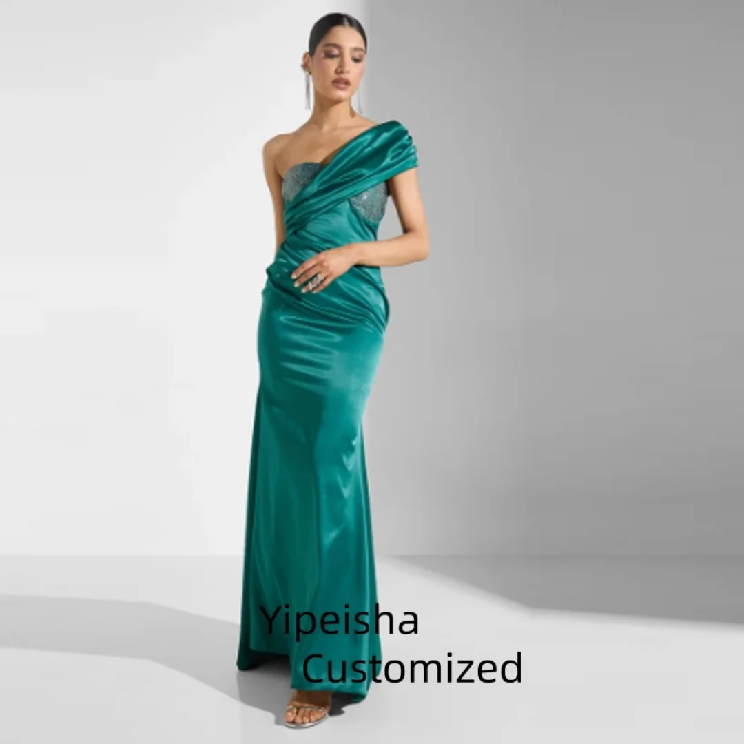 

Customized Elegant Prom Dress With Beads Sheath One Shoulder Wedding Guest Dresses Floor-Length Pleated Evening Party Gowns