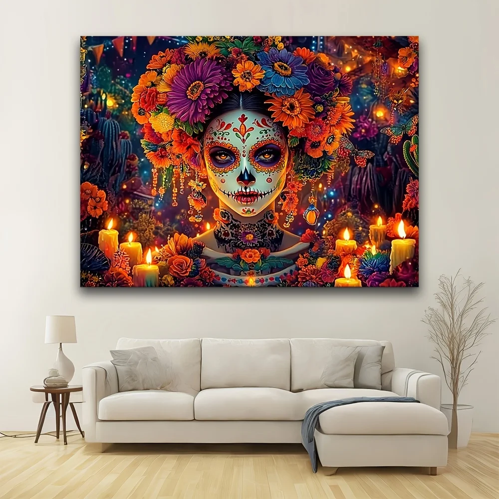 1pc Mexican Carnival Sugar Skull Tapestry, Colorful Death Festival Design, Photography Studio Party Background Wall Decoration