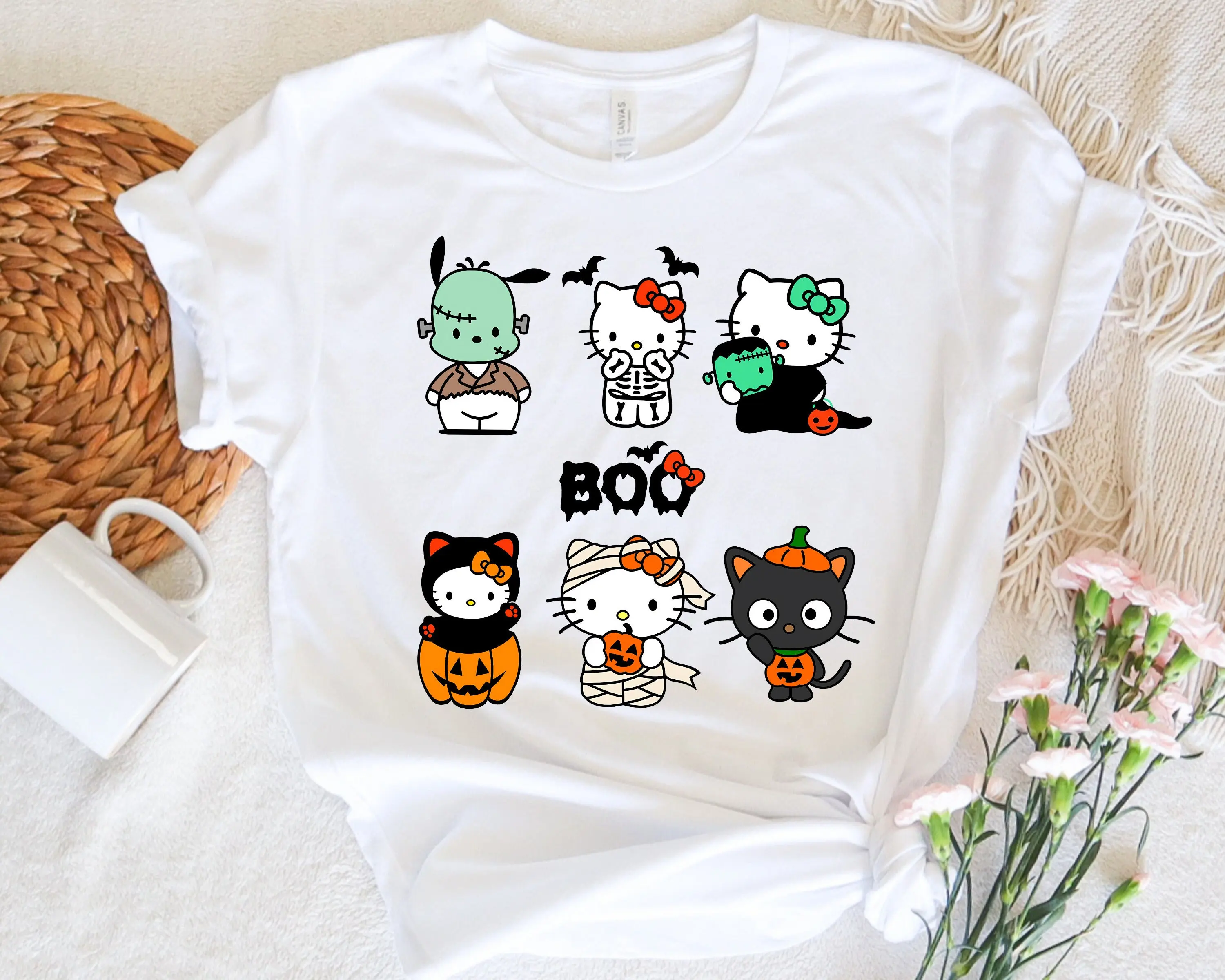 

Футболка с короткими рукавами «Hello Kitty» на Хэллоуин, мужская и женская модная повседневная спортивная футболка Sanrio Family Series, футболка ужасов на Хэллоуин