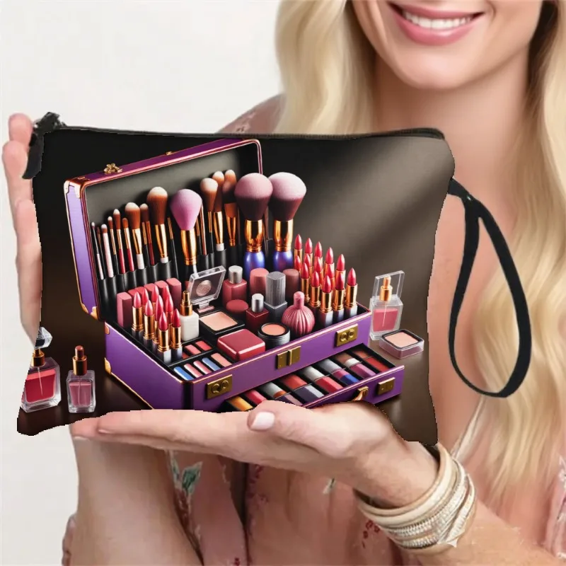 Fashionable Makeup Tool Bag, Cosmetic Storage Pouch, Convenient Toiletry Bag with Wrist Strap, Women'S Travel Beauty Storage Bag