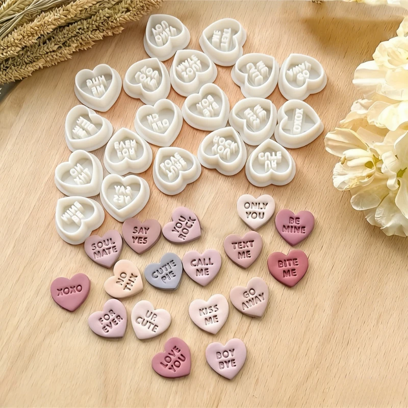 20-teiliges Set Herzförmige Polymer Clay Ausstechformen mit Prägemuster |   Valentinstag Oster-Schmuckformen |   19mm PLA Herz-Stempel für Ohrringe