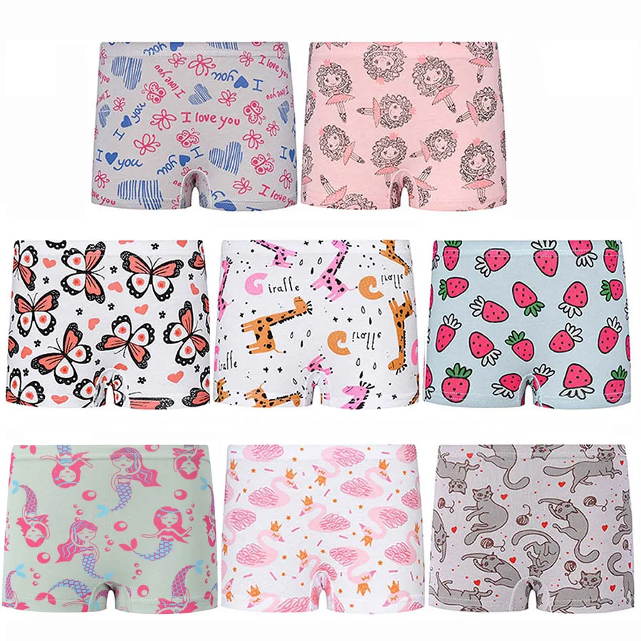 

8Pakcs Girls Multipack Boxers Cartoon Butterfly Strawberry Giraffe Swan Cat Kids Trunk Child Panties Cotton Pants Underwear 2-8Y
