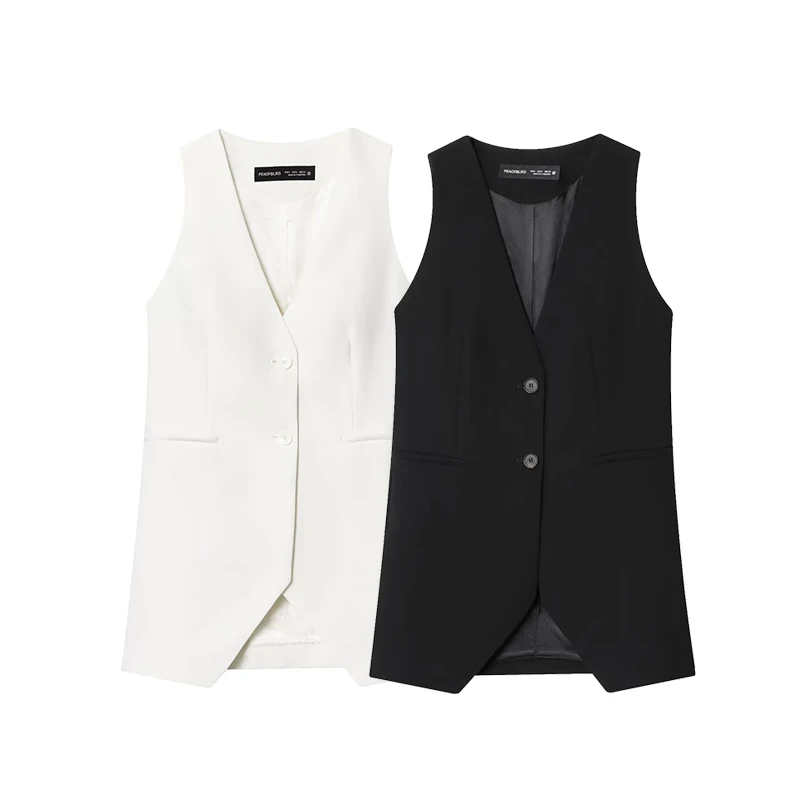 

RAFZNB Women Fashion Long Slim Waistcoat Casual V-Neck Sleeveless Vests Female Outerwear Chic Tops