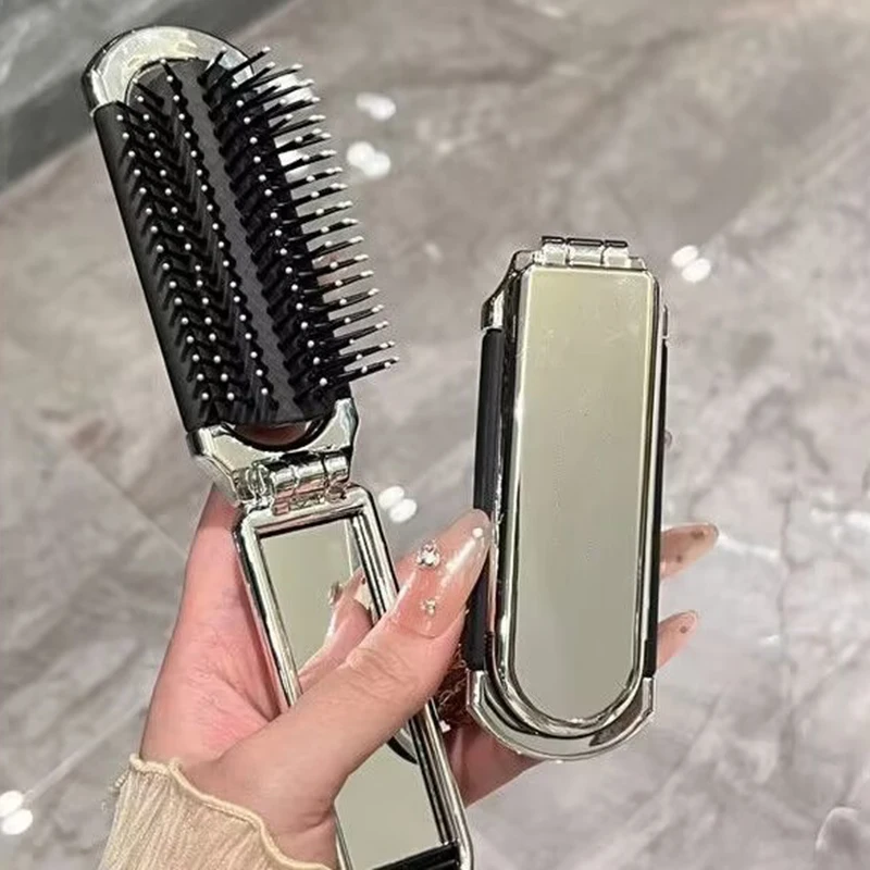 Professional Travel Hair Comb Portable Folding Hair Brush With Mirror Compact Pocket Size Purse Travel Comb Hair Styling Tools