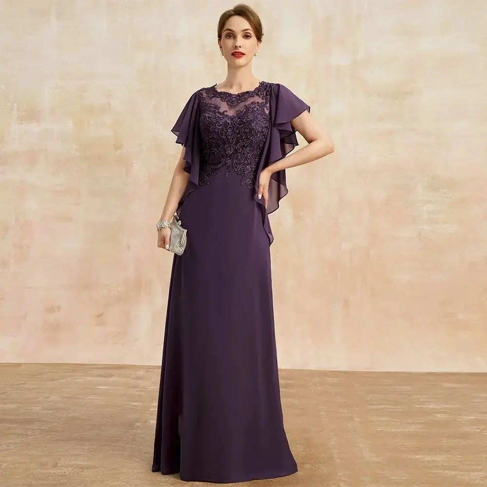 Customized Purple Mother of the Bride Dresses Lace Half Sleeve Lace Appliques Formal Weddings Party Gown Vestidos De Novia YMD3