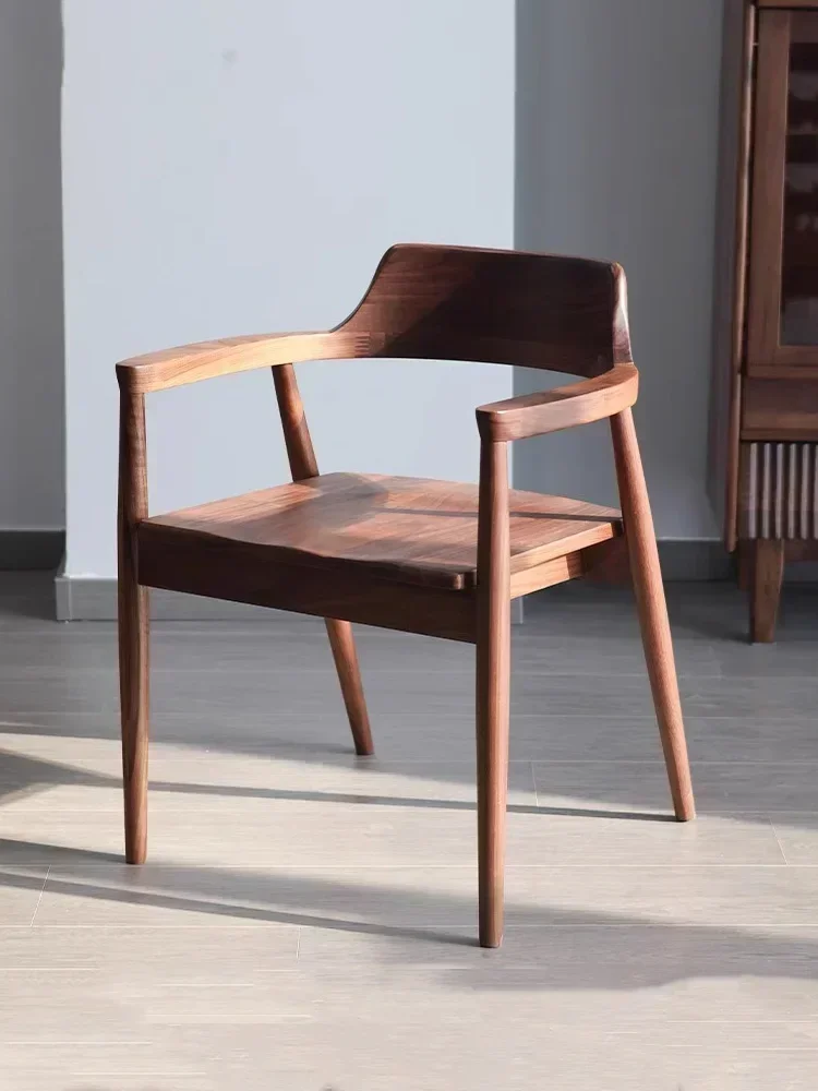 Chinese Solid Wood Dining Chair Kennedy Hiroshima Household Black Walnut Armrest Backrest Meeting Restaurant Tea Stool Comedor