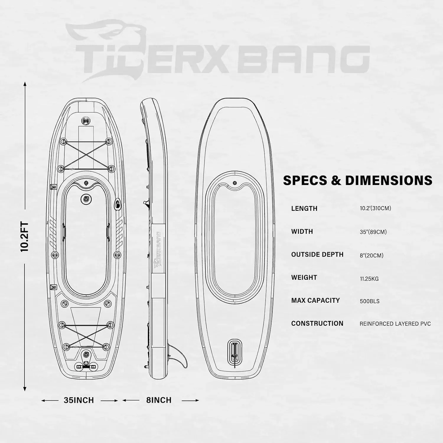 10.2 × 35 بوصة × 8 بوصة كاياك قابل للنفخ مع مقعد، مجموعة SUP-Kayak تتضمن مضخة يدوية/جذيفة ألومنيوم/حقيبة ظهر، قارب لـ