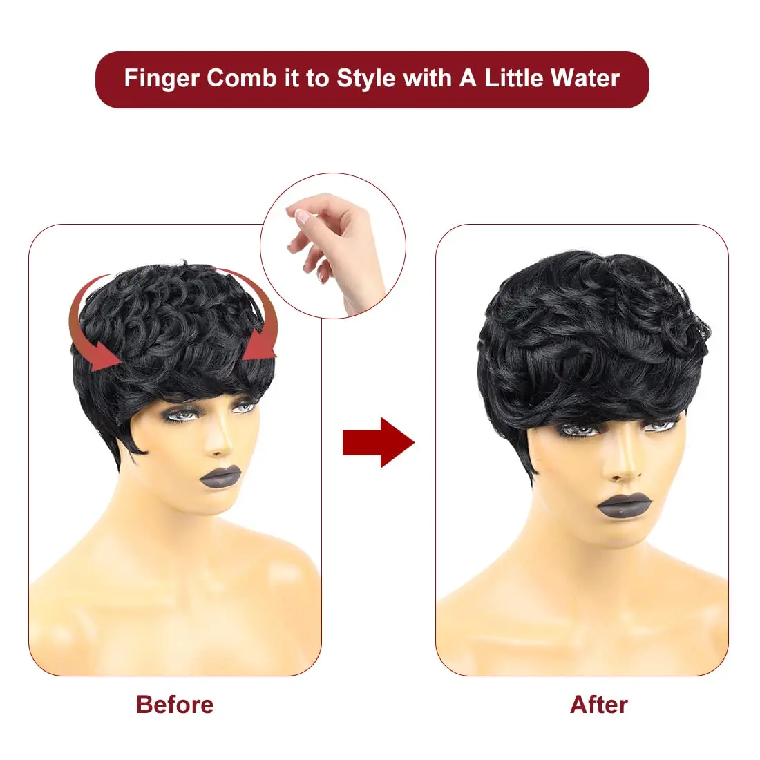 Short Pixie Wigs for Black Women Short Black Curly Pixie Wigs Synthetic Hair Wigs for Black Women Natural Wavy Black Pixie Cut W