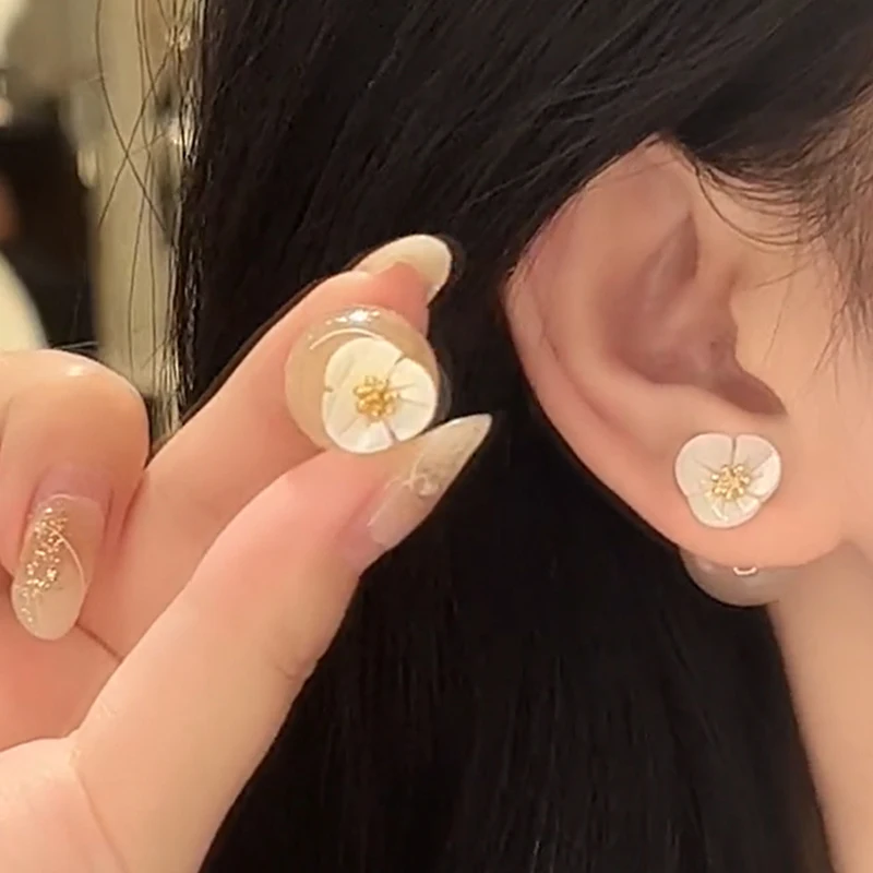 

2 Pieces Pink Shell Flower Earrings For Women Girls Fashion Silver Plated Hypoallergenic Earring Wedding Birthday Jewelry Gifts