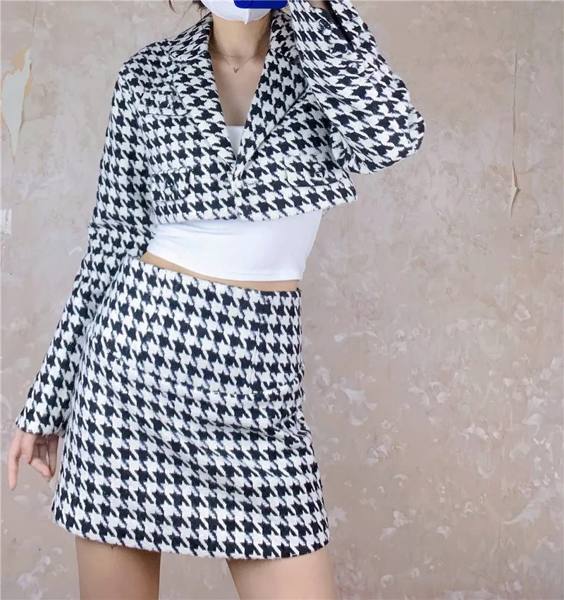 Set scozzese moderno retrò autunno inverno con oulette Gonna design con bottoni frontali per donna Faionable Ele Sle