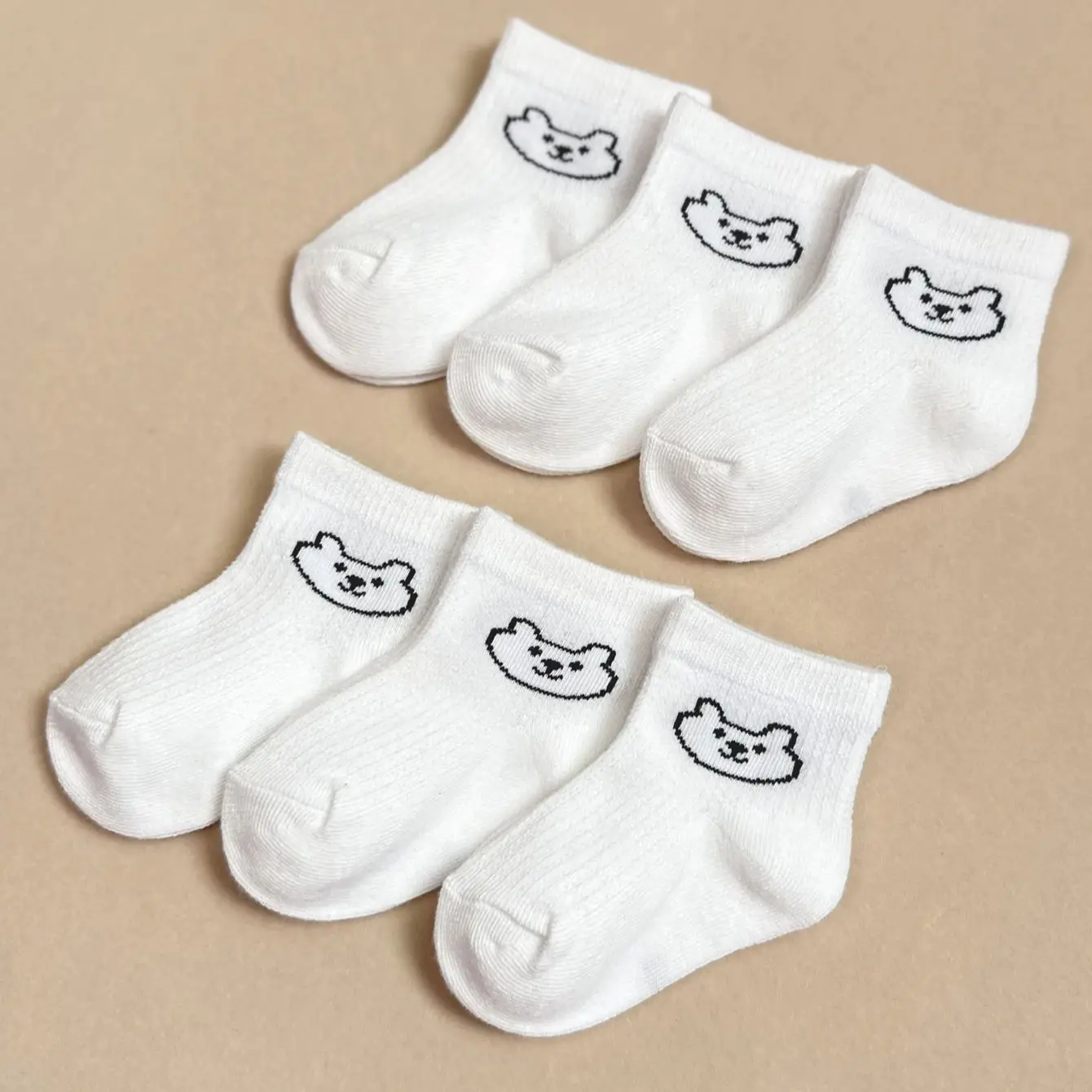 5pairs/set Infant Cartoon Solid Color Baby Socks Soft And Comfortable White Mid-Calf Socks For Daily Life