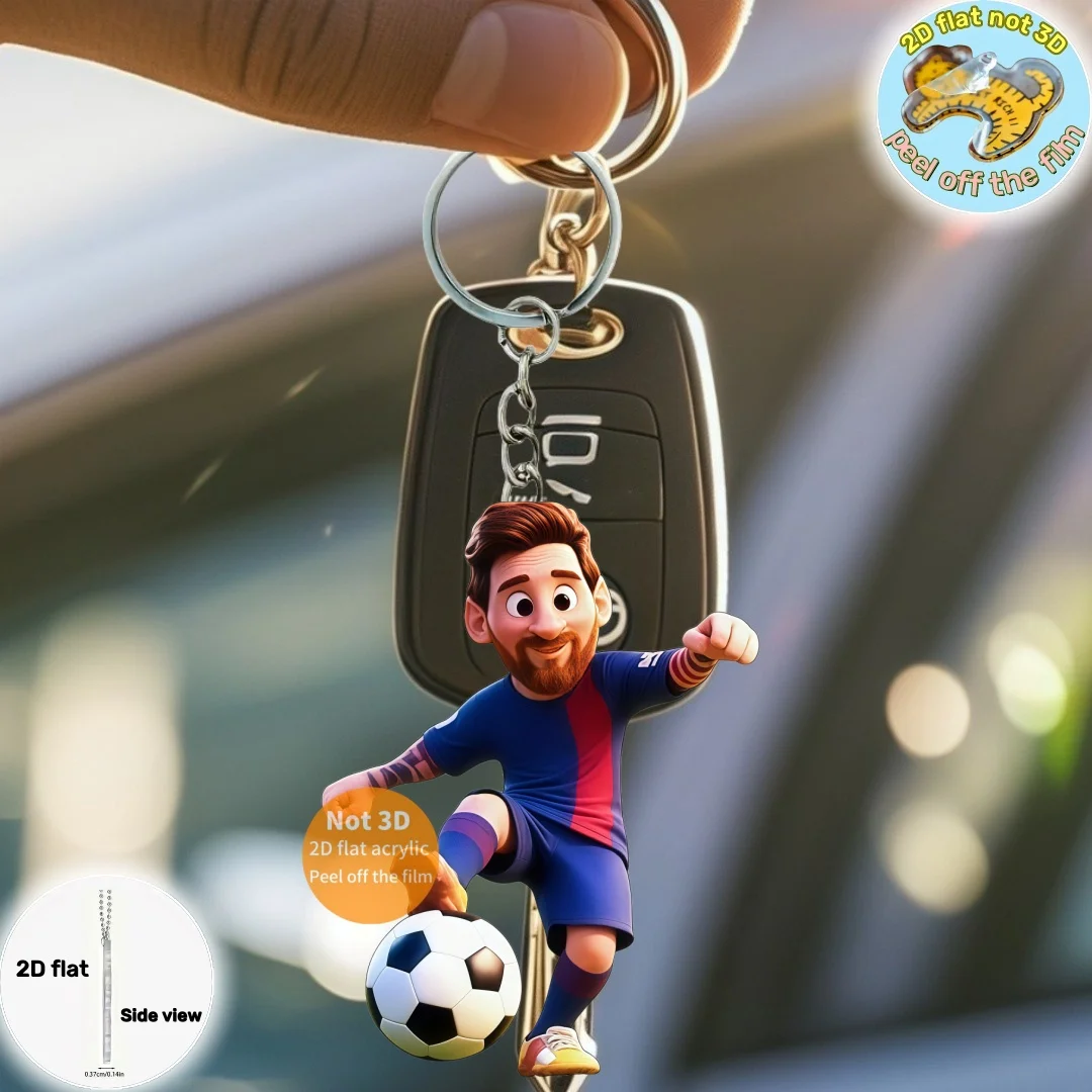 Soccer Star Messi Keychain,2D Flat Acrylic Pendant,Cartoon Football Player Ornament,Hanging Decoration for Bag/Festive/Home/Gift