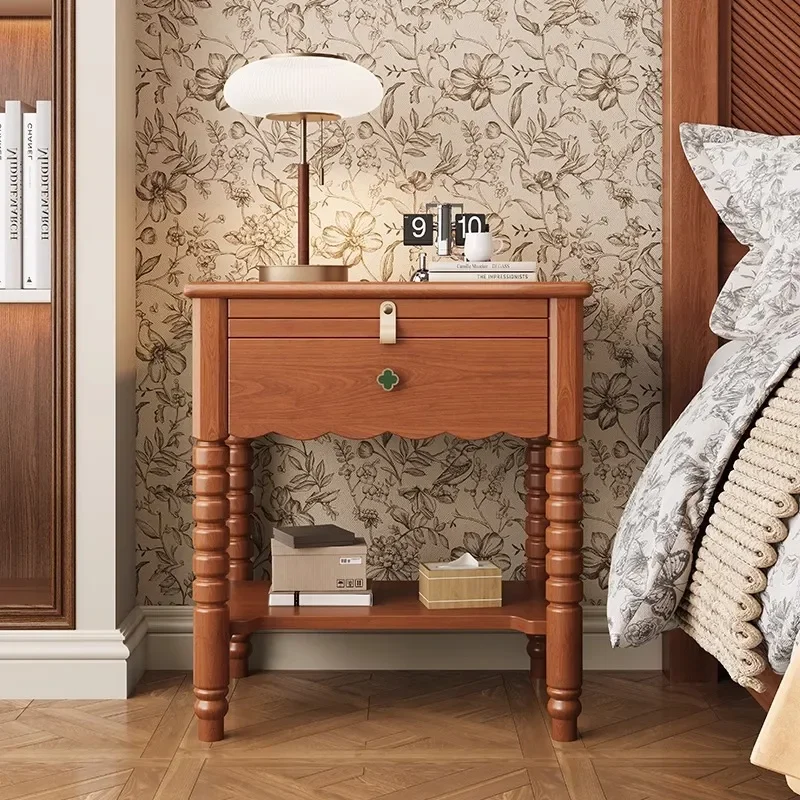 Retro Solid Wood Bedside Table Modern Ash Wood Nightstand Medium Size Bedroom Storage Cabinet Simple Home Locker Furniture