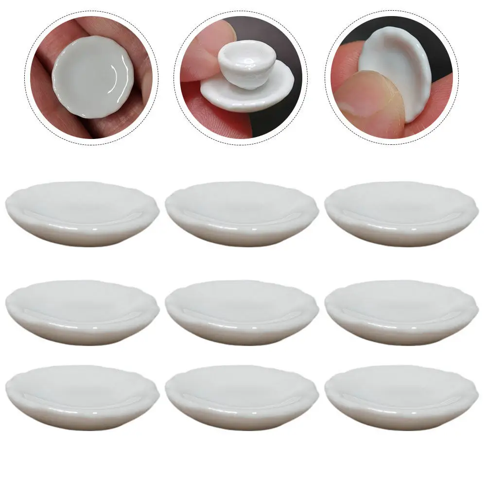 

10Pcs Mini House Ceramic Plate Decorations Small Size Miniature Plates for Kitchen Scene DIY Home Decor Accessories Micro House