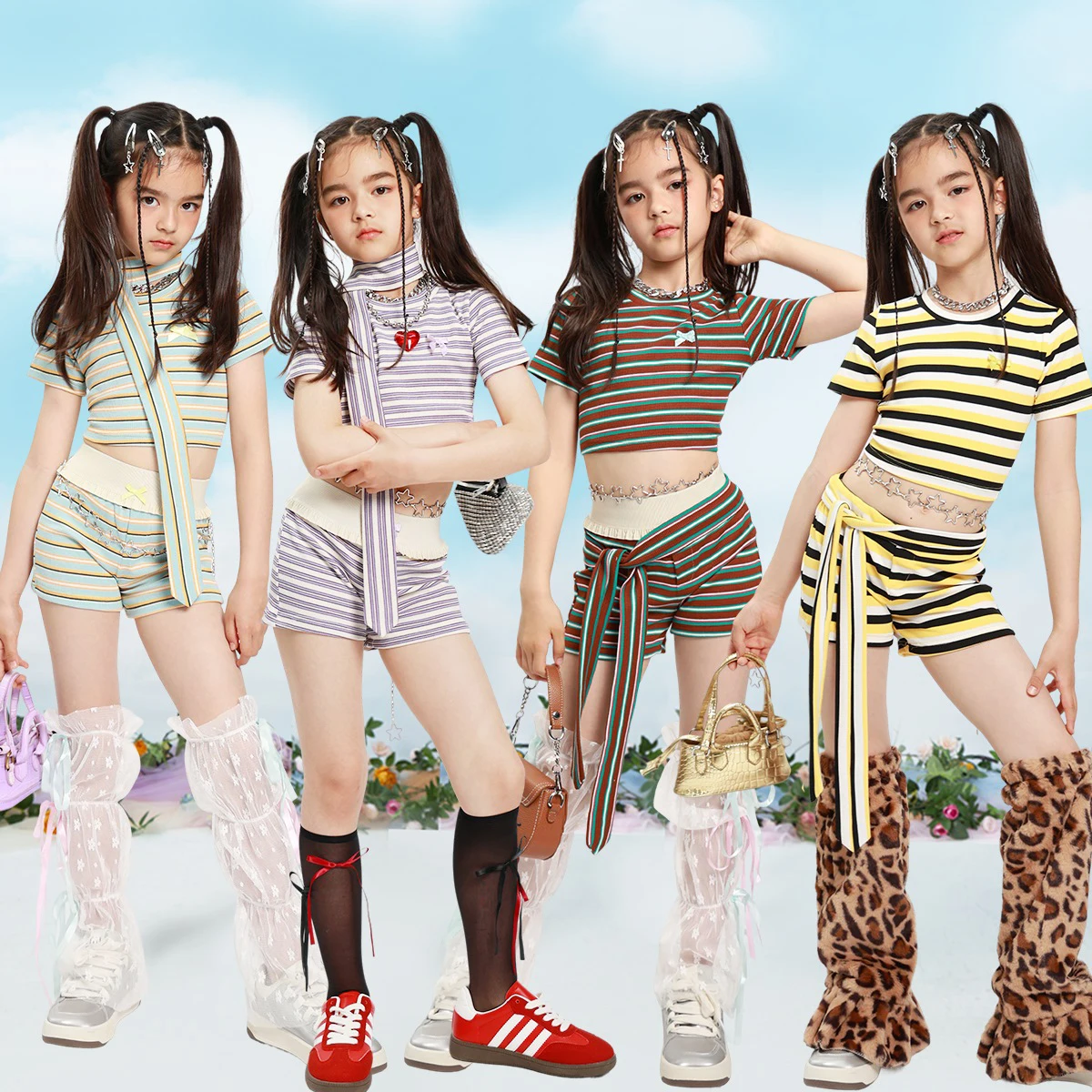 

Милый групповой наряд Kpop для девочек, костюм с короткими рукавами для джазовых танцев, детская одежда в стиле хип-хоп, комплекты для выступлений на сцене, уличная одежда XS9490