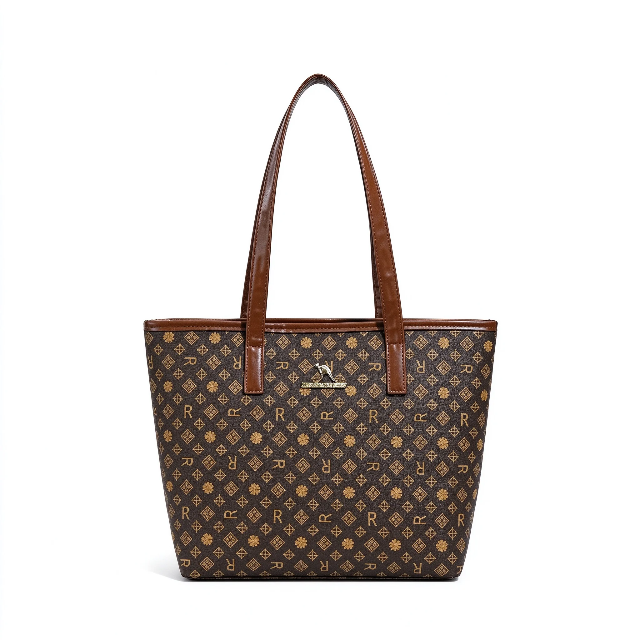 Brown Black Large Capacity Printed Tote Bag PU Leather Handbag Shoulder Bag Purse Phone Work Travel Fashion Versatile For Women