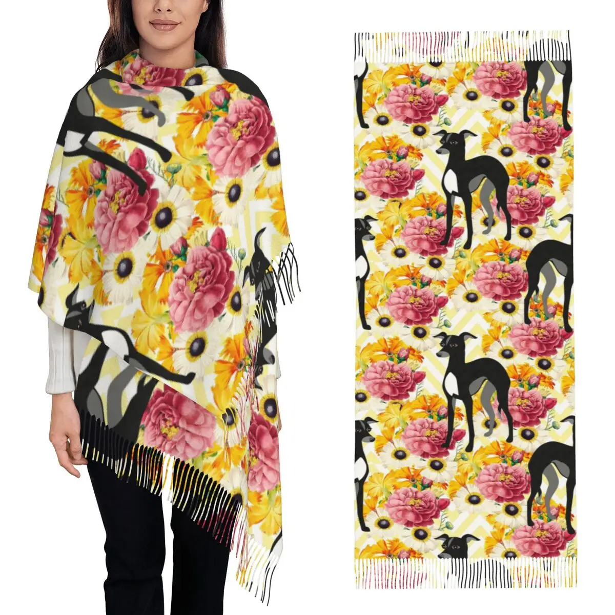 

Cute Sighthounds Greyhound Whippet Dog Scarf Tassel Scarves for Women Soft Warm Shawls and Wraps Large Fall Winter Shawl Wrap