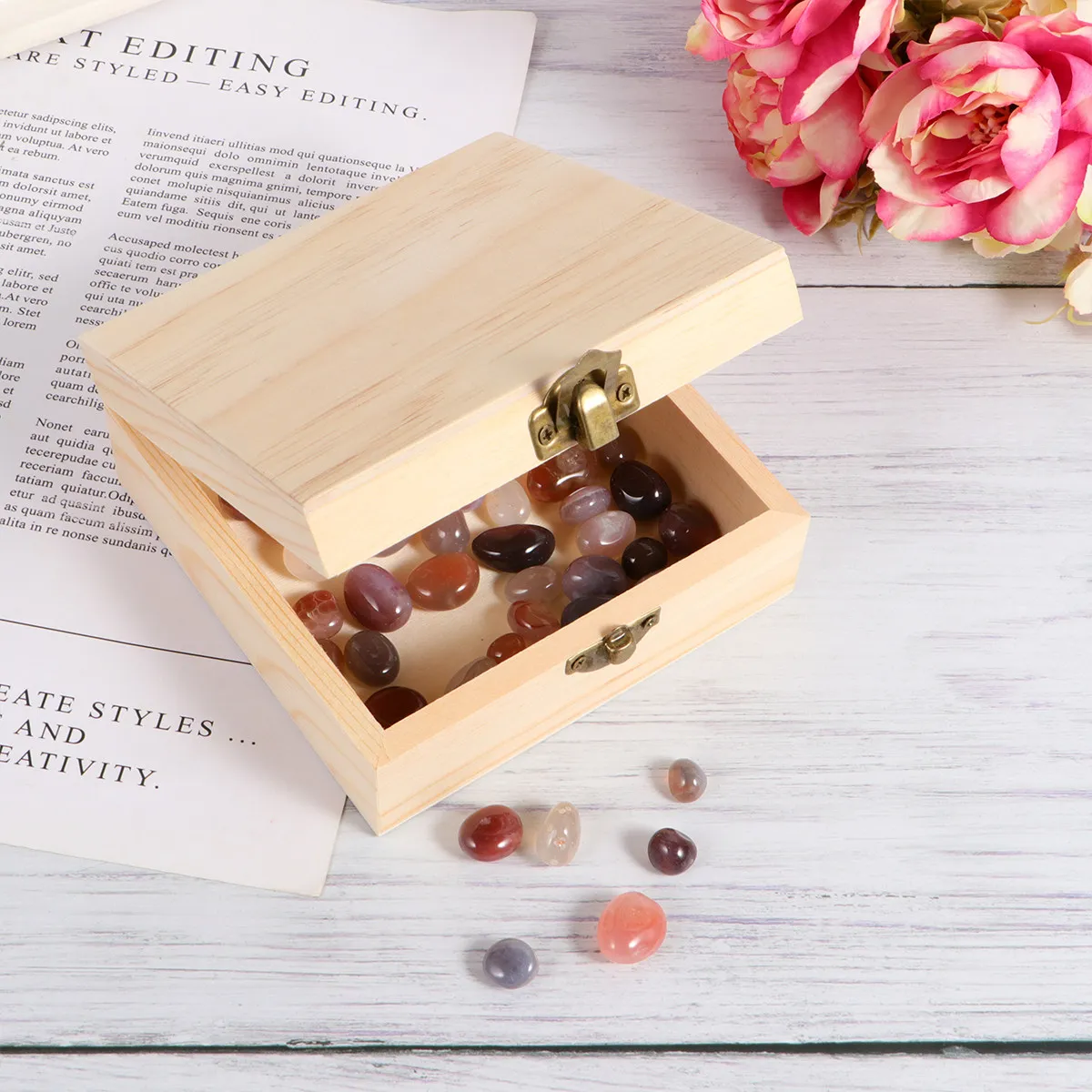 

Square Wooden Jewelry Box Handcrafted Premium Material Compact Jewelry Holder for Earrings Rings Beads Trinkets Storage Gift