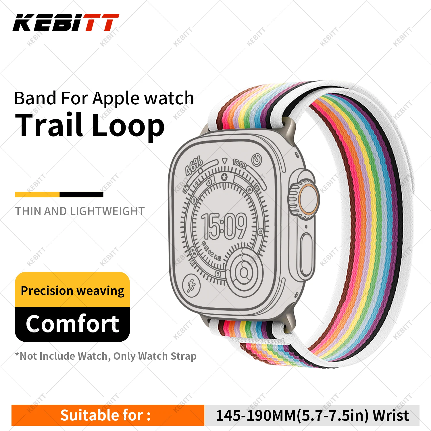 Kebitt Neues hochwertiges Nylonarmband Trail Loop mit natürlichem Titan-Finish für Apple Watch 11 10 9 8 7 6 Se 3 Ultra 3 2 Band Iwatch 5