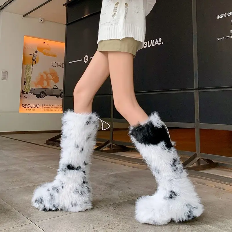 MORAZORA 2026 موضة جديدة أحذية النساء سحب على جلد البقر الفراء حذاء برقبة للركبة منصة أحذية الشتاء المنصة أحذية أنيقة #6