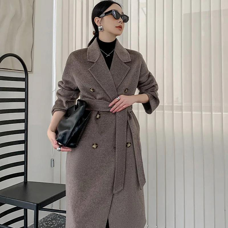 2024 Long Wool Coat Double breasted lapel high-end fashion women\'s coat Autumn and winter wool jacket