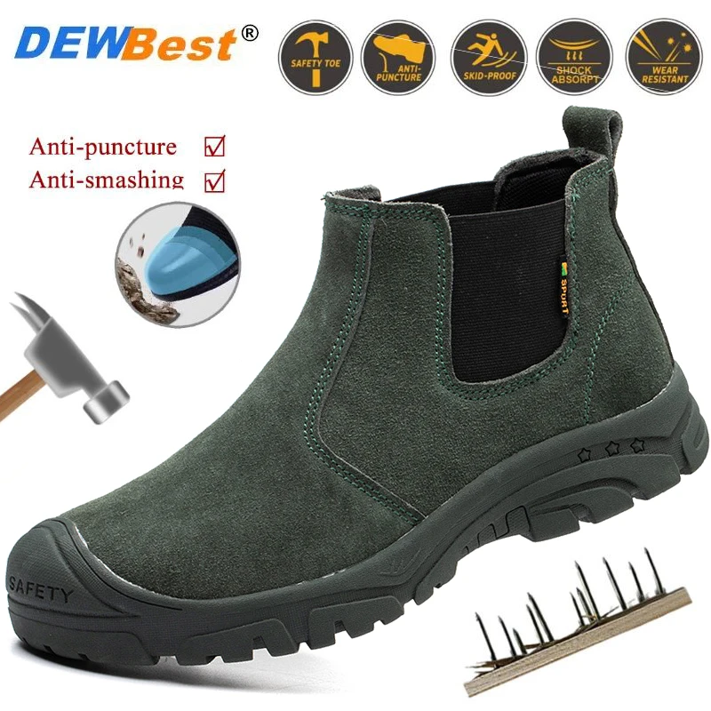 Anti-smash anti-puncture suede safety shoes men steel head safety protection work shoes site welding shoes 5 colors