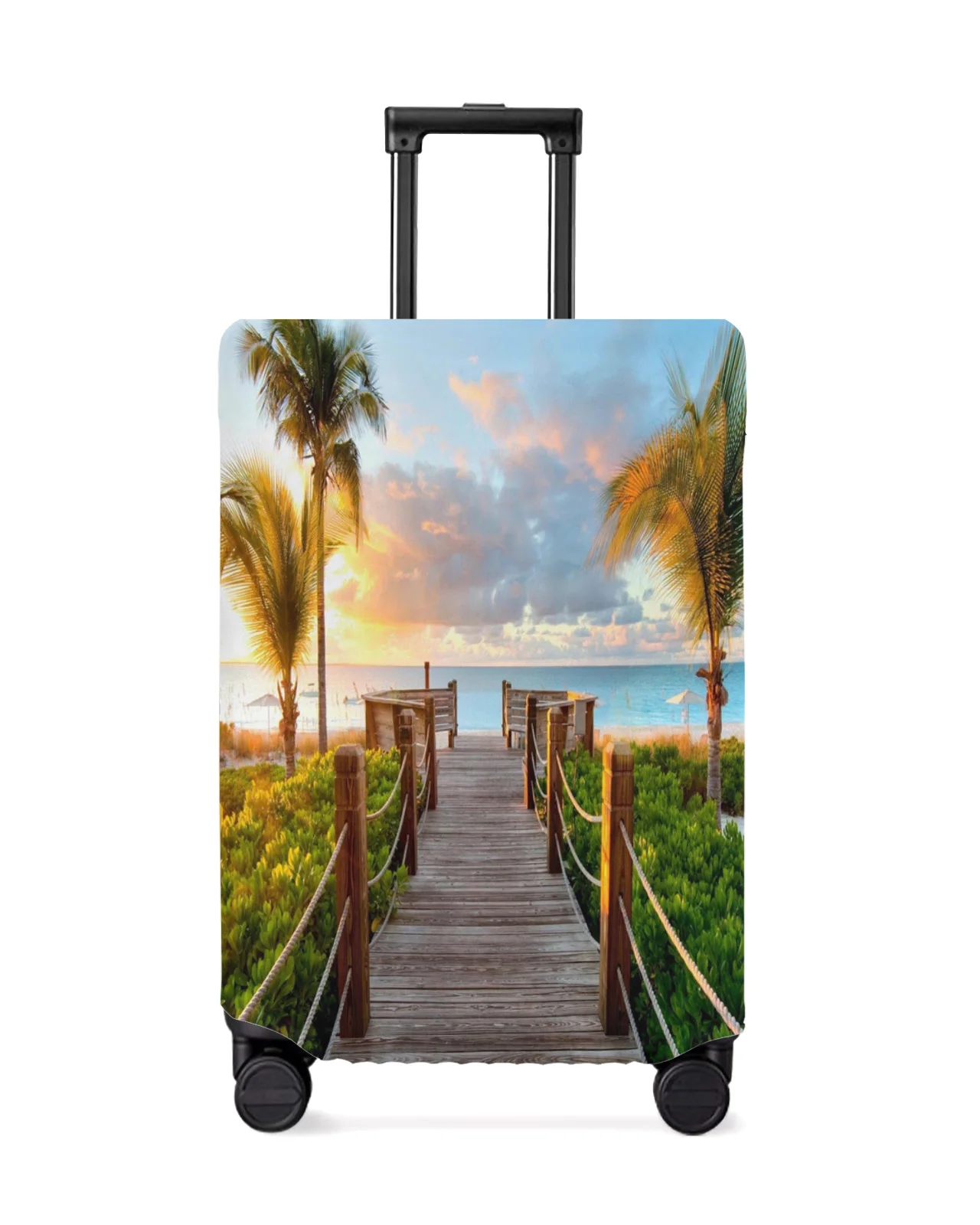 

Sandy Beach Dusk Boardwalk Travel Luggage Protective Cover for Travel Accessories Suitcase Elastic Dust Case Protect Sleeve