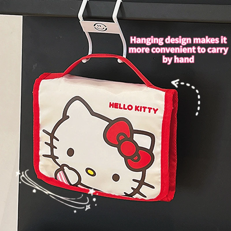 Sanrio  HelloKitty Large Capacity Folding Cartoon Makeup Bag Cute Travel  Kuromi Portable Cosmetics Brush Storage Bag Melody