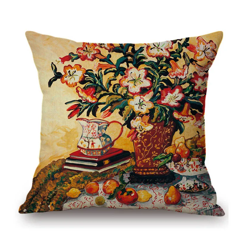 Modern Art Abstract Flower Oil Painting Flower Vase Still Life Floriculture Cinema Lobby Decoration Pillow Case Cushion Cover