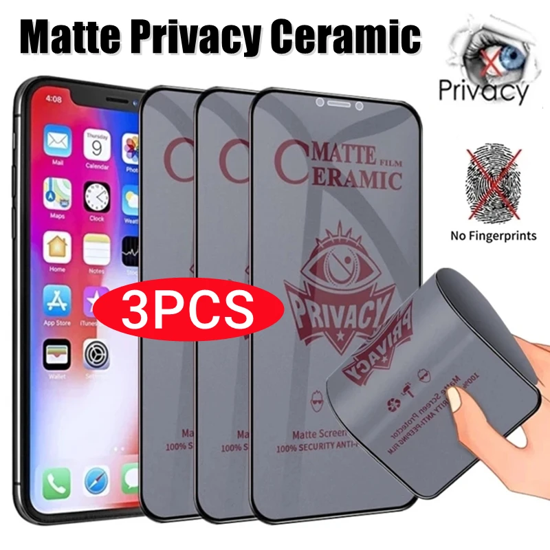 Matte Ceramic Privacy Screen Protectors for iPhone 15 14 13 12 11 16 Pro Max Mini X XR XS 6 7 8 Plus SE 2020 2022 Anti-spy Glass