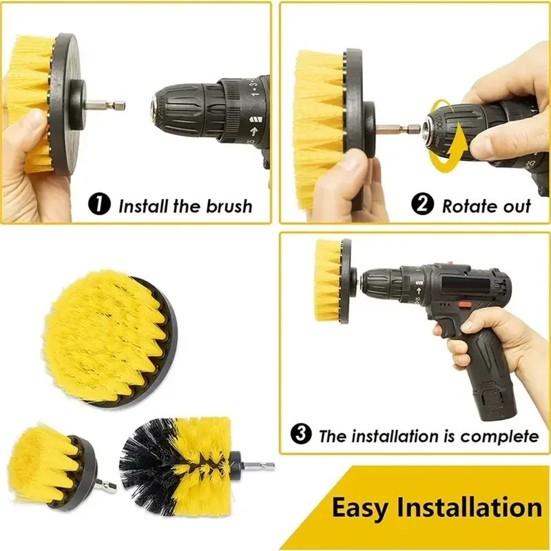 3 Pcs/Set Power Drill Brush Set - Portable Scrubber Cleaning Tool Kit for Bathroom Kitchen Grout Floor Tub Shower Tile Surface