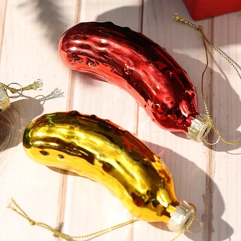 Adorno colgante para árbol de Navidad, colgante de pepino de cristal, colgante creativo de decoración de árbol de Navidad de pepino encurtido, 1 Uds.