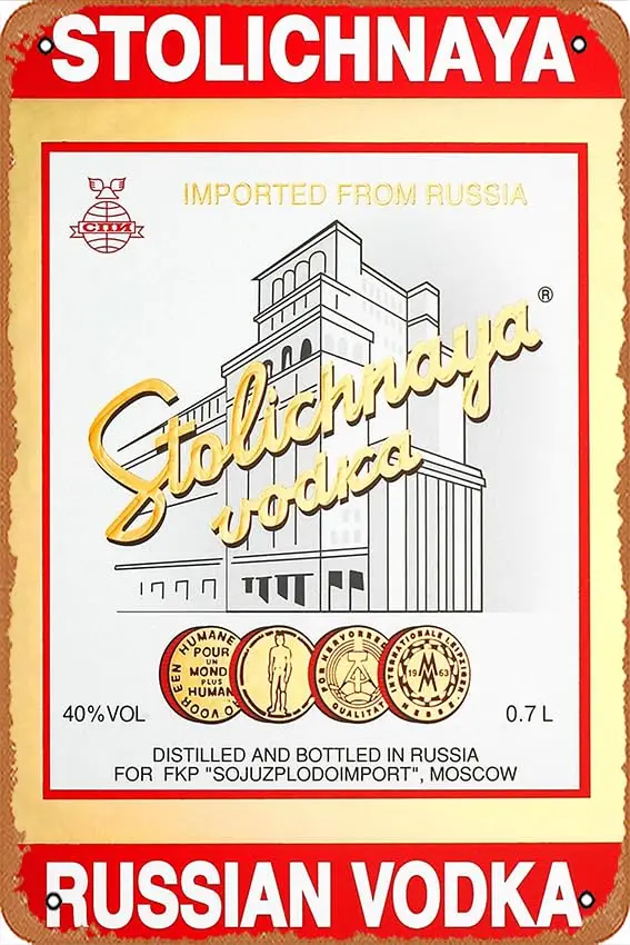 Vintage Tin Signs Stolichnaya Russian Vodka Alcohol Drink Gift Vintage Wall Decor Retro Art Tin Sign fun Metal Sign Funny Decora