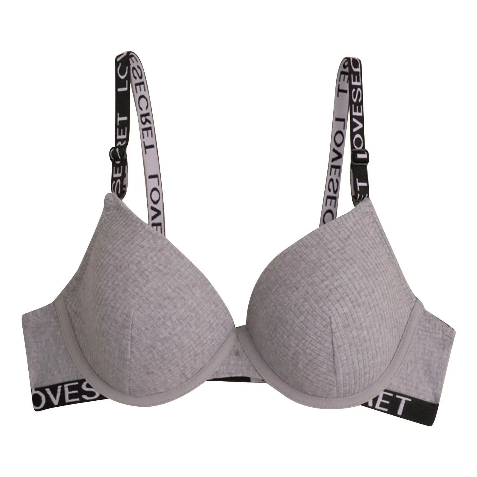 Reggiseno grigio da donna con design a fascia da lettera, coppa a 3/4, lingerie sexy, tinta unita, reggiseno per tutte le stagioni
