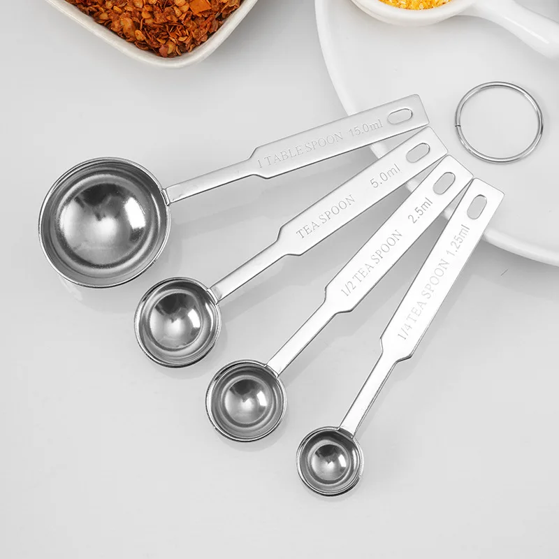 4PCS Stainless Steel Measuring Spoon Seasoning Coffee Milk Powder Seasoning Measuring Spoon Set Measuring Scale Spoon