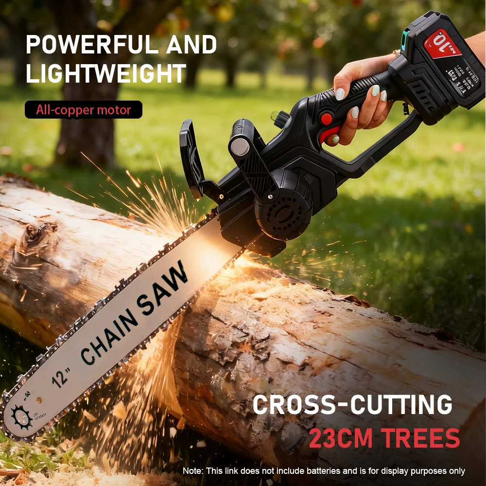 

Электрическая цепная пила 12/16 дюймов, высокомощная, беспроводная, литиевая, для резки деревьев и распиловки древесины, инструмент для дома (без аккумулятора)