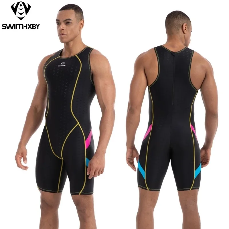 Sharkskin One Piece Swimsuit Knee Length Racing Swimsuit Male Swimming Outfit HXBY Men Women Professional Sporty Swimwear