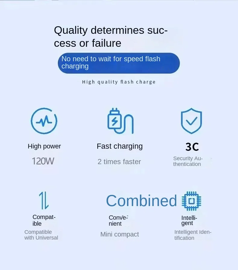 120W/1 meter super fast charging charger suitable for Huawei Android phone charging head, Android fast charging head, 6A data