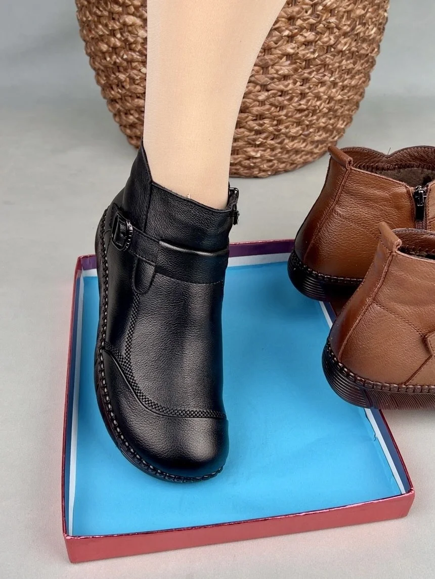 

Женские зимние ботинки ручной работы из натуральной кожи и вельвета, модные этнические ботильоны из коровьей кожи, теплые зимние сапоги