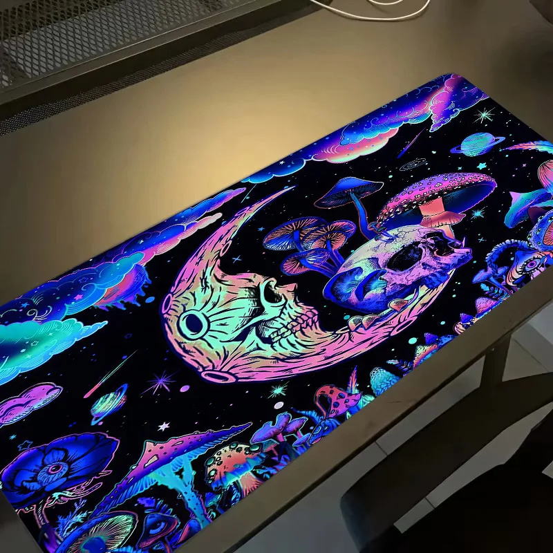 Mouse Pad Neon Skeleton Mushroom Mousepad Computer Table Mat Desktop Mouse Mat Pc Accessory Desk Pad Room Decoration Office Mat