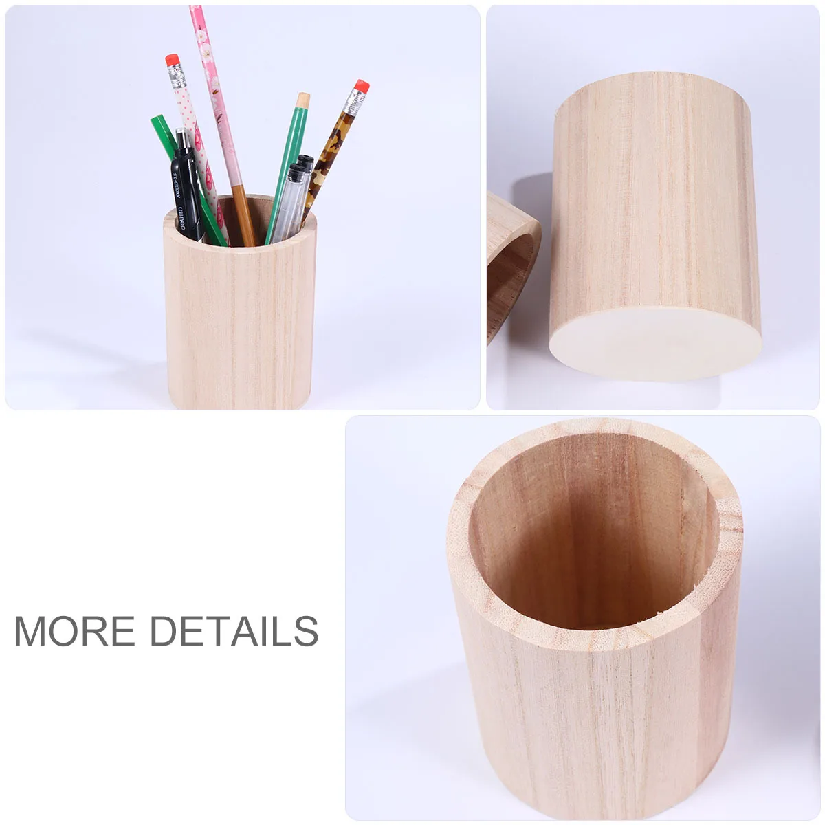 2pcs Wooden Pen Holder Round Shape Multifunctional Desk Organizer Pencil Storage Container For Home Office Accessories Sturdy
