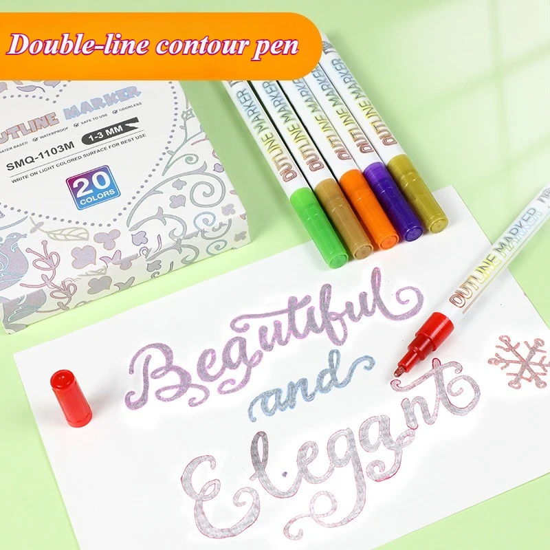 

8/12/20 Colors Double Line Contour Pen Ceramic Paint Marker Pens Acrylic Paint Pens for Art DIY Ceramic Student Drawing Supplies