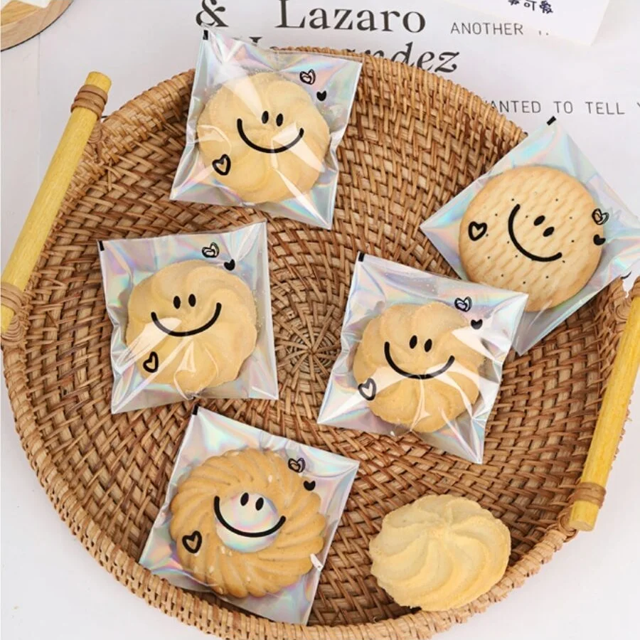 Cookie Packaging Bag Crispy Laser Bag Cute Self sealing Self adhesive Bag Transparent Cookie Bag