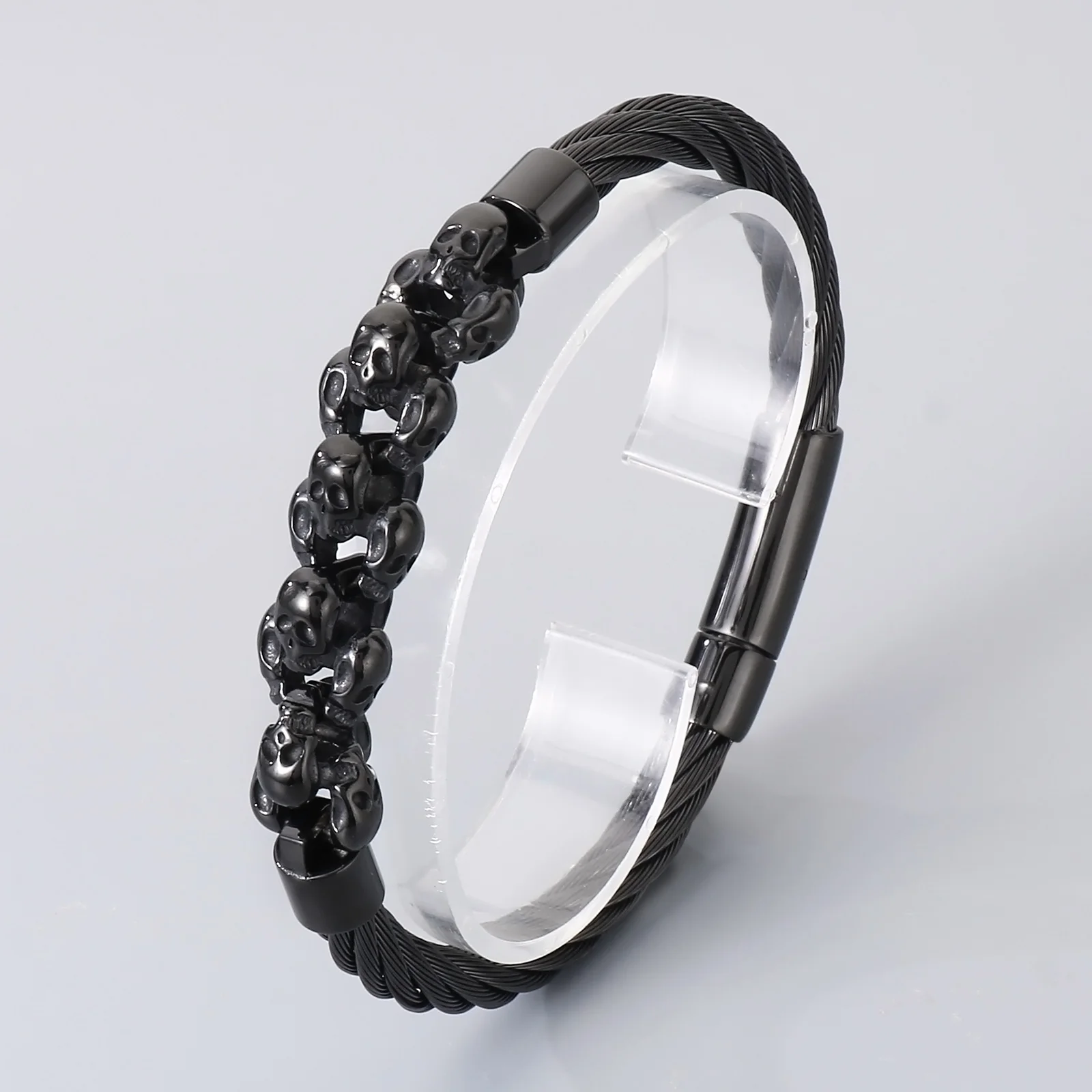 Fongten أسلاك الفولاذ الجمجمة الربط الفولاذ المقاوم للصدأ الرجال سوار العصرية الصبي اكسسوارات هالوين الأزياء والمجوهرات هدايا الحفلات #6