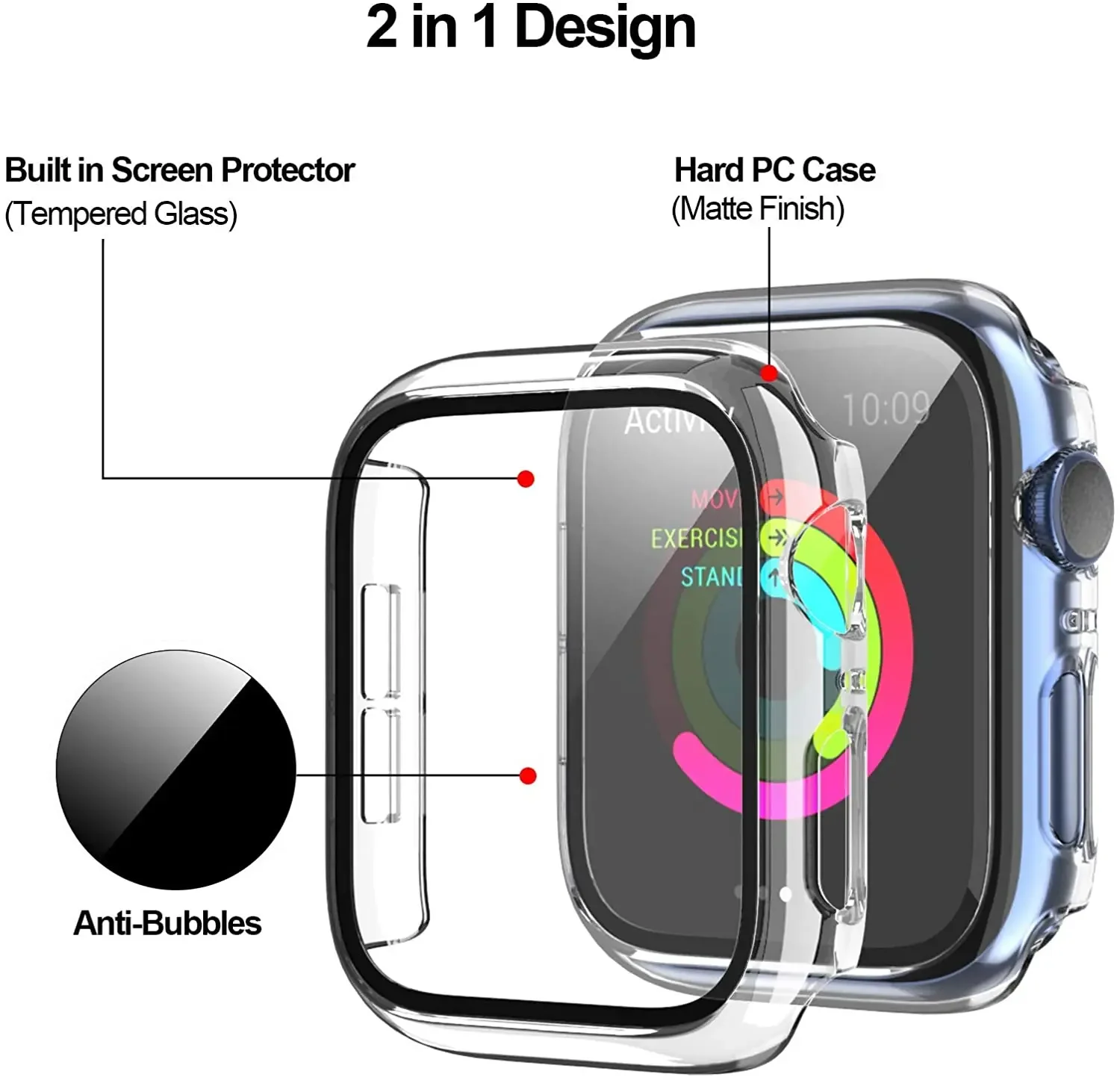 Vetro + Custodia per Apple Watch 7 8 9 45mm 41mm 44mm 40mm 42mm 38mm Protezione schermo PC Cover protettiva per iwatch serie 6 SE 5 4 3