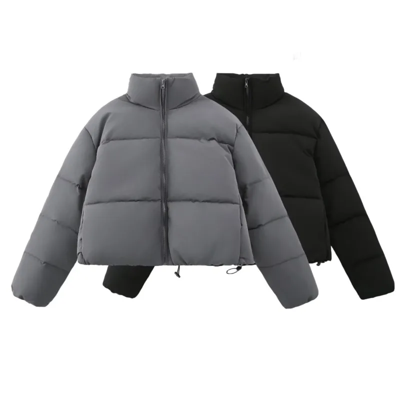 Women's Cotton Jacket With Zipper New 2026 Autumn High-Collar Long Sleeve Pocket Loose Woman Coat Chic Female Coats
